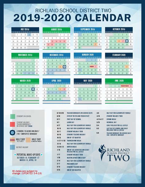 2019-2020 R2 School Year Calendar | School, School district, School year