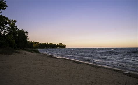 Shoreline of lake Michigan at Dusk at J.W. Wells State Park, Michigan ...