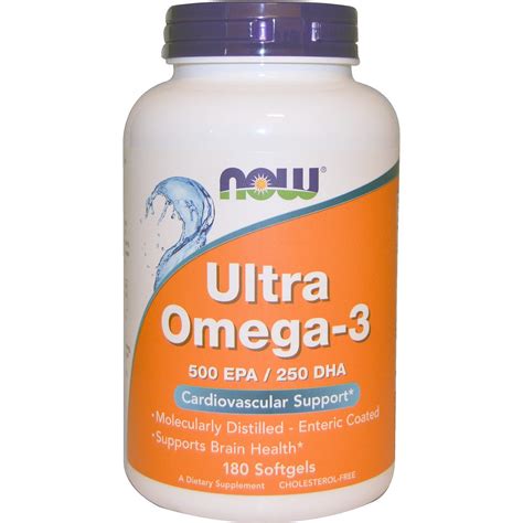 Now Foods Ultra Omega-3 500 EPA 250 DHA 180 Softgels Cholesterol-Free ...