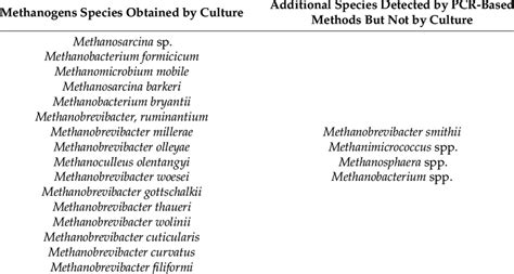 Methanogens found in digestive tract microbiota of animals. | Download ...