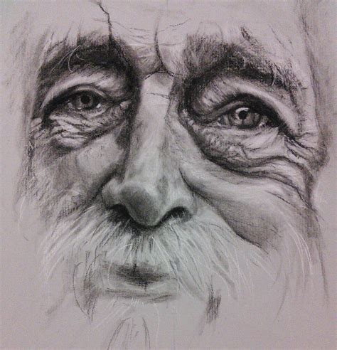 "Complete" Charcoal pencil old man portrait drawing on Strathmore paper by Donna Readman ...