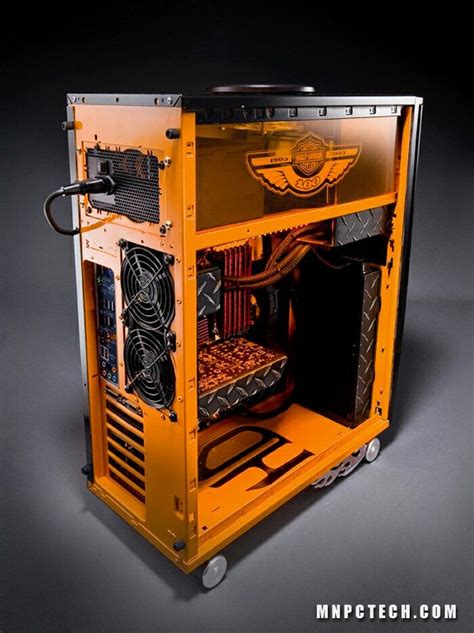 Orange computer pc tower liquid cooled setup | Custom pc, Pc cases ...