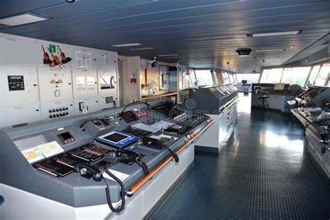 View of the Control Console on the Navigational Bridge of the Cargo Ship. Stock Photo - Image of ...