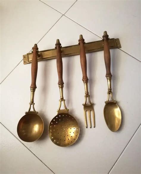 Old Kitchen Utensils Made of Brass with Hanging Bar, Early 20th Century at 1stDibs