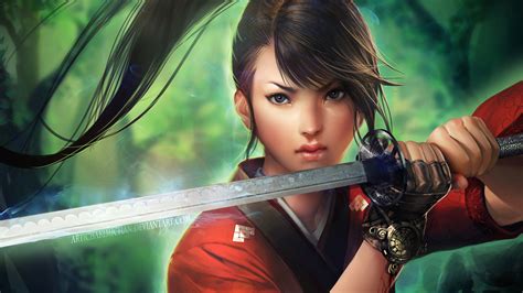 Download Sword Fantasy Women Warrior HD Wallpaper by Sakimichan