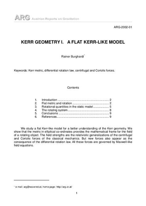 (PDF) Kerr geometry I. A flat Kerr-like model | Rainer Burghardt ...