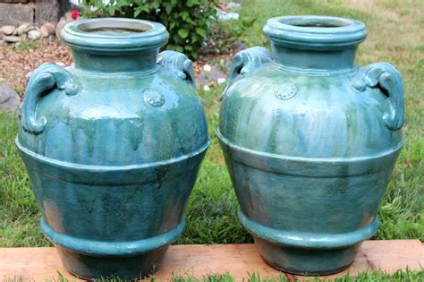Huge Pair Large Antique Galloway Terracotta Pottery Garden Urns Porch Vases at 1stdibs