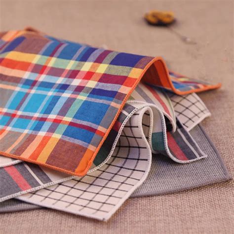 2017 Vintage Men's 100% Cotton Handkerchiefs Woven Striped/Plaid Pocket ...