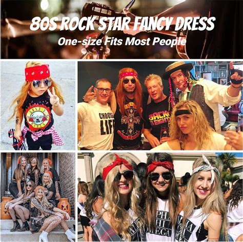 Sasifeni 80s Fancy Dress Men, 7 PCS Rock Star Costume Set, Peace & Love ...