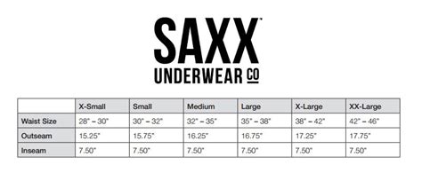 Saxx Size Chart: A Visual Reference of Charts | Chart Master