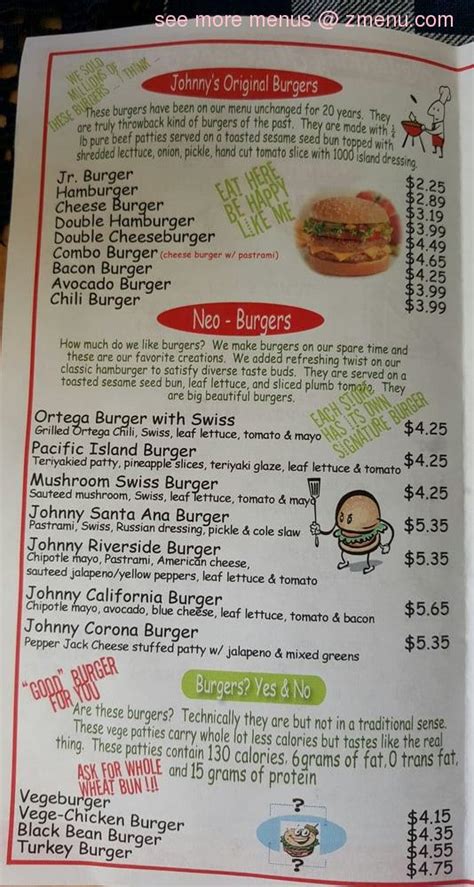 Online Menu of Johnnys Burgers Restaurant, Santa Ana, California, 92705 ...