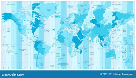 World Map with Standard Time Zones in Colors of Blue Stock Vector - Illustration of world ...