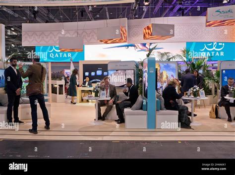 Exhibitors and visitors at the World Travel Market (WTM) at the Excel Exhibition Centre, London ...