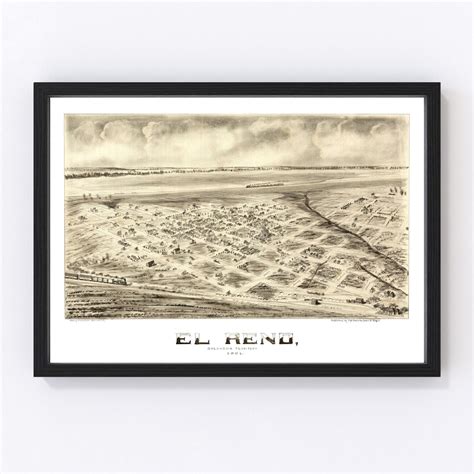 El Reno Map 1891 Old Map of El Reno Oklahoma Art Vintage Print Framed ...