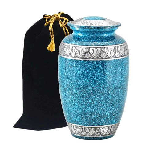 Silver Aqua Cremation Urn - Beautifully Handcrafted Adult Funeral Urn - Solid Metal Funeral Urn ...