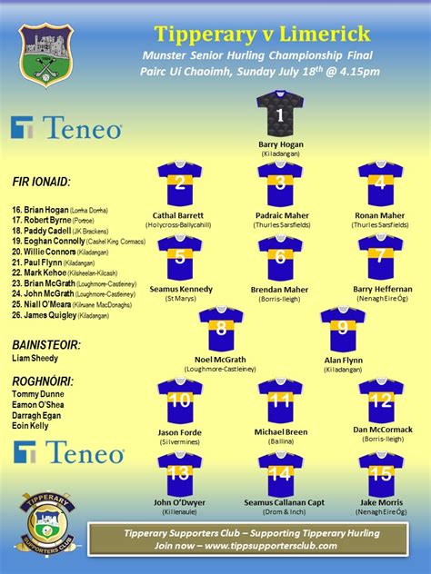 Tipperary Senior Hurling Team Announcement - Tipperary GAA