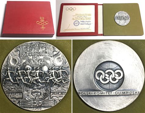 Polen - Medaillen Polish Olympic Committee 1968 Olympics Mexico & Grenoble, official medal UNC ...