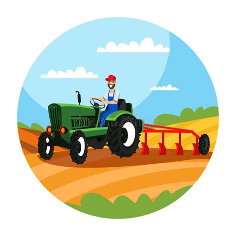 Farmer On Tractor Plowing Field Stock Vector - Illustration of driving, agriculture: 11021471