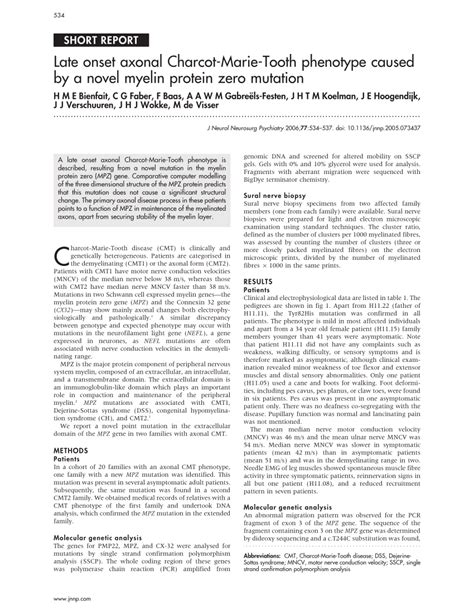 (PDF) Late onset axonal Charcot-Marie-Tooth phenotype caused by a novel myelin protein zero mutation