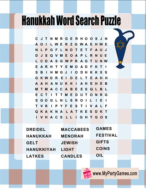 Free Printable Hanukkah Word Search Puzzle with Key Hanukkah Menorah ...