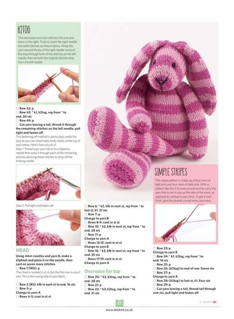 the instructions for crocheting a stuffed animal are shown in pink and white stripes