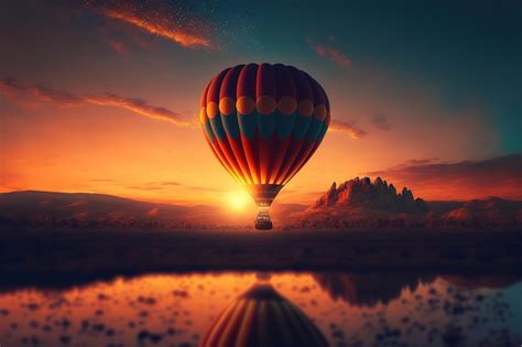 Premium Photo | Hot air balloon at sunset