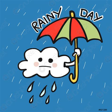 Rainy day could with umbrella cartoon vector illustration - stock vector 921289 | Crushpixel