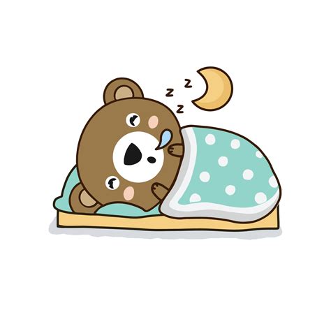 Little bear sleeping on a pillow in bed. Cute cartoon character ...