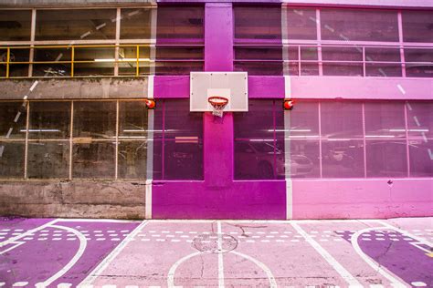 a colorful pink and purple outdoor basketball court, colorful basketball 4k HD Wallpaper