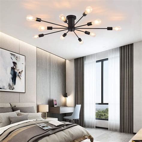 Garwarm Semi Flush Mount Ceiling Light, 10-Light Modern Black Sputnik ...