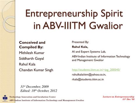 PPT - Entrepreneurship Spirit in ABV-IIITM Gwalior PowerPoint ...