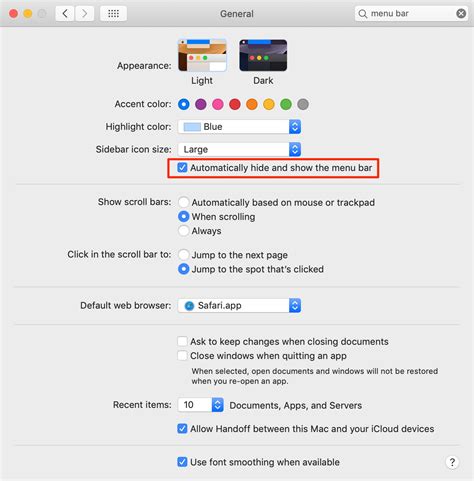 How to automatically hide (and show) the top menu bar on Mac