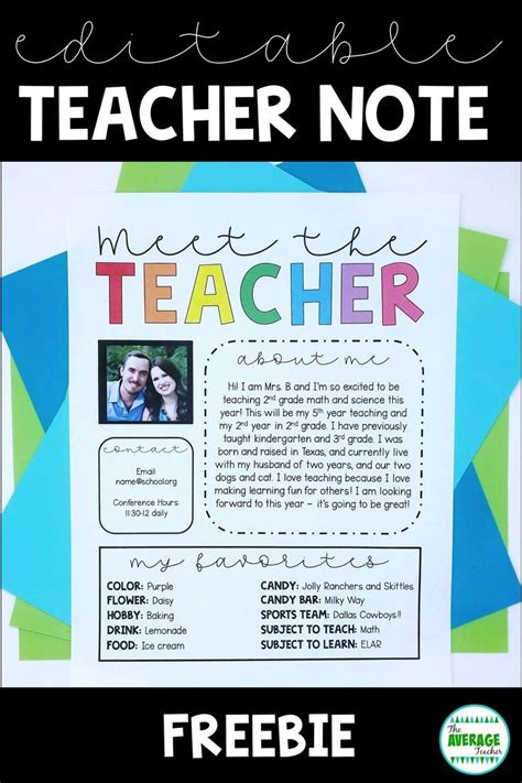 *FREEBIE* Editable Meet the Teacher Note | Meet the teacher template ...