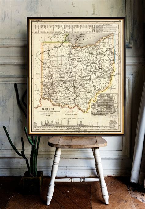 Ohio map Historical map restored Large wall map print on | Etsy