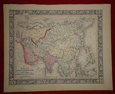 Vintage 1860 ASIA - ARABIA - INDIA MAP Old Antique Original Atlas Map ...