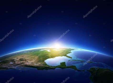 Earth sunrise over cloudless North America Stock Photo by ...