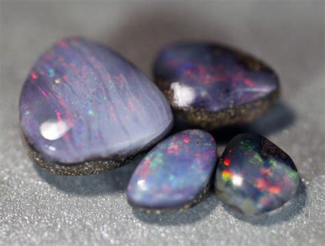 Lot of 4 Small Colorful Boulder Opals - Red, Blue,