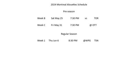 2024 Montreal Alouettes Schedule | PDF