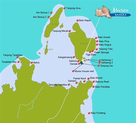 Dive map for sites around Manado, Bunaken & BangkaMurex Dive Resorts