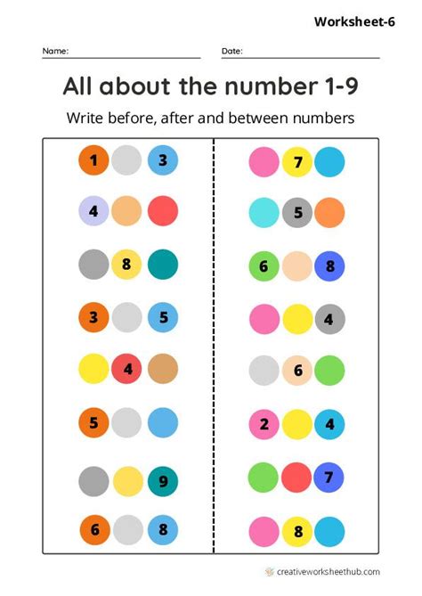 Numbers 1 to 9 Worksheets for Kindergarten - creativeworksheetshub