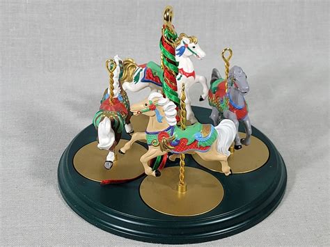 Hallmark 1989 Christmas Carousel Horses and Display Stand Complete Set ...