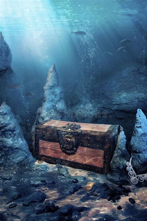 Closed treasure chest underwater. Photo of wooden treasure chest ...