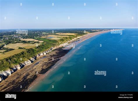 France, Calvados, Colleville sur Mer, Omaha beach June 6 1944 landing beach (aerial view Stock ...