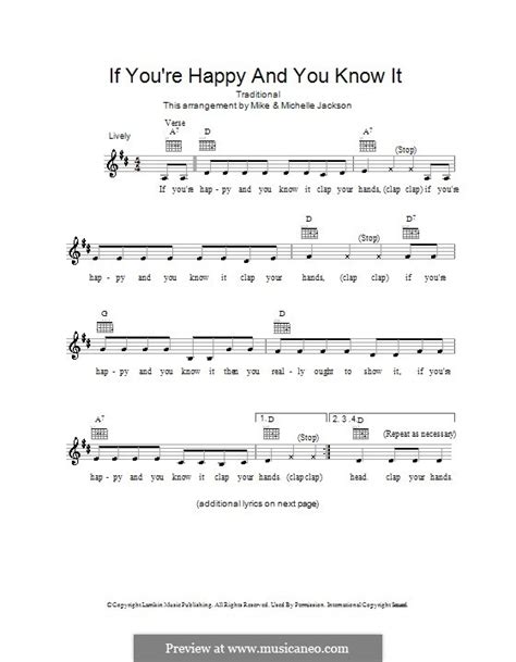 If You're Happy and You Know It by folklore - sheet music on MusicaNeo