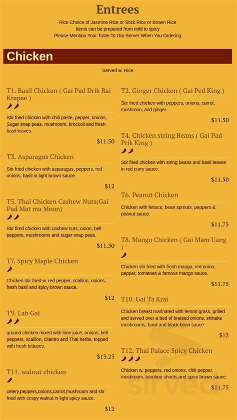 Thai Palace menu in Bloomfield, Connecticut, USA