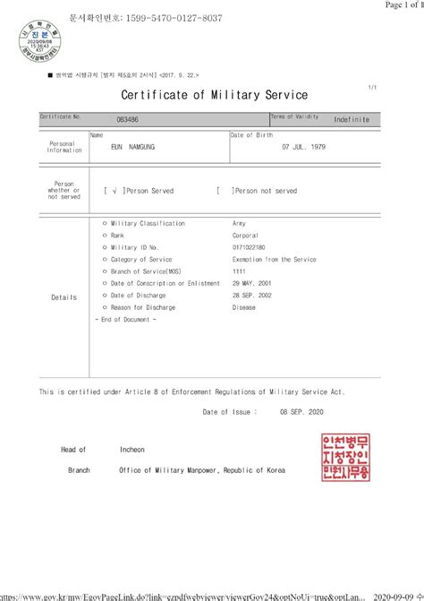 Certificate Military Service