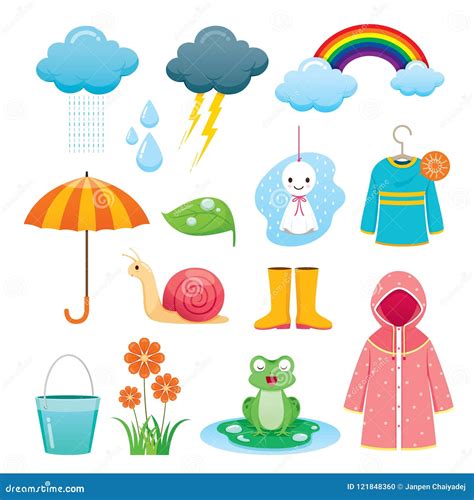 Rainy Season Objects Icons Set Stock Vector - Illustration of animal ...