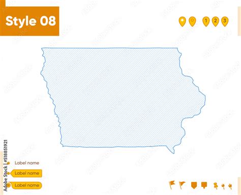 Iowa, USA - grid map isolated on white background. Outline map. Simple ...