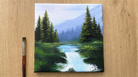 Acrylic Painting for Beginners | Forest Trees Mountain Landscape Painting - YouTube