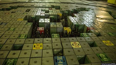 Control rod coverings for the nuclear reactor in Chernobyl's Unit 1. Control rods were inserted ...